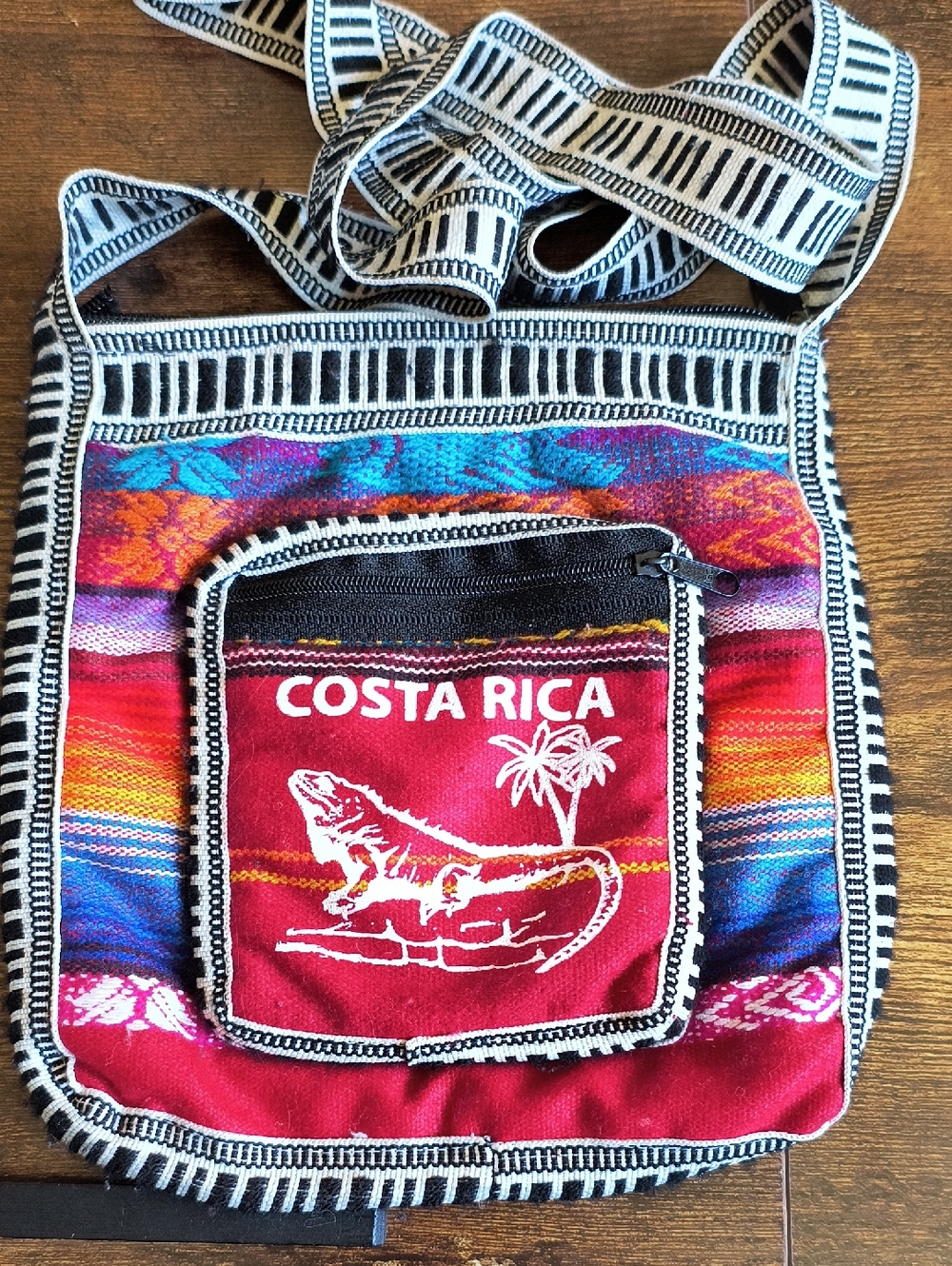 Costa Rica Colorful Woven Crossbody Bag - Red & Multicolor